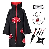 Akatsuki Cloak Costumes Cloak Itachi Halloween Costume Robe with Headband and Ring Cosplay(Set D)