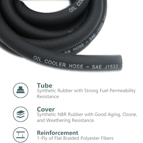 Image of 1 /2 Transmission Oil Cooler Hose - 300 PSI Fuel Line Hose J1532 For Transmission Fluid, Oil, Coolant, Diesel, Hydraulic Fluid, Lubricant, Gas 5FT