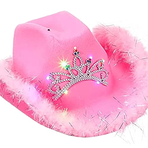T TOOYFUL Chapéu de Cowboy Rosa - Chapéu de Princesa com Tiara de Design, Aba de lantejoulas, Chapéu