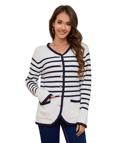 Women’s Knit Cardigan Sweaters Casual Long Sleeve Open Front Button Down Coat Trendy Winter Outerwear with Pockets,Loose Fit