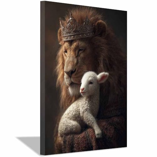 Tableaux Muraux Lions Embrassant des Moutons : Harmonie Sauvage