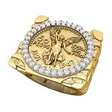 Sterliqe Mexican 50 Pesos 1821 Coin Halo Diamond Centenario Replica Estados Unidos Mexicanos Ring For Men 14K Yellow Gold Plated 925 Sterling Silver Handmade 1947 Oro Puro Ring Christmas Gift For Him