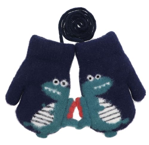 Newfancy Toddler Boys Girls Dinosaur Winter Warm Knit Mittens with String Kids Baby Soft Thick Fleece Lined Gloves4