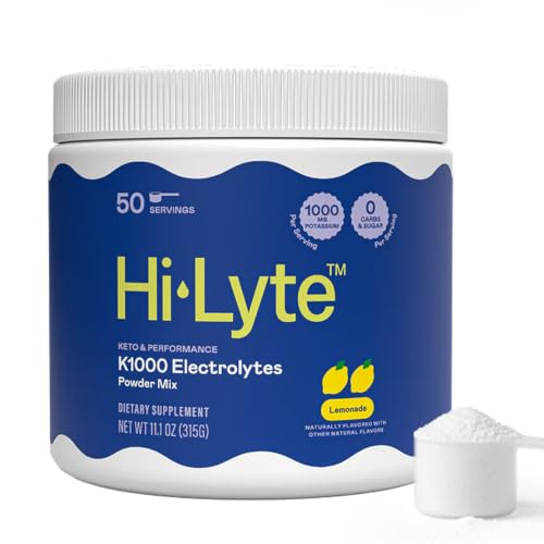 Hi-Lyte K1000 Lemonade Electrolyte Powder | Hydration Supplement Drink Mix | Boost Energy & Beat Leg Cramps | No Sugar No Maltodextrin | 50 Servings