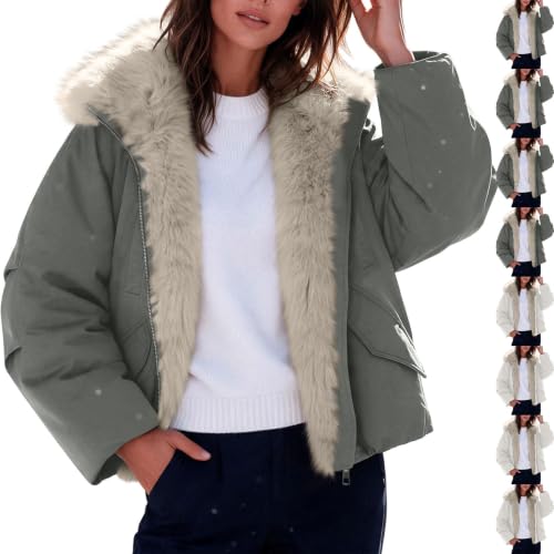 Puffer Jacket for Women with Faux Fur Lapel Fall Winter Warm Padded Coats - image 1