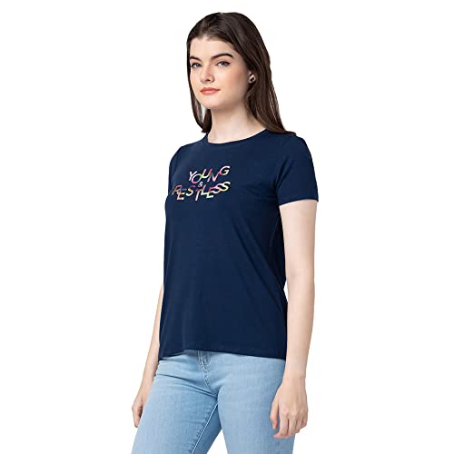 Image of Spykar Printed Blended Round Neck Women's Regular Fit Top