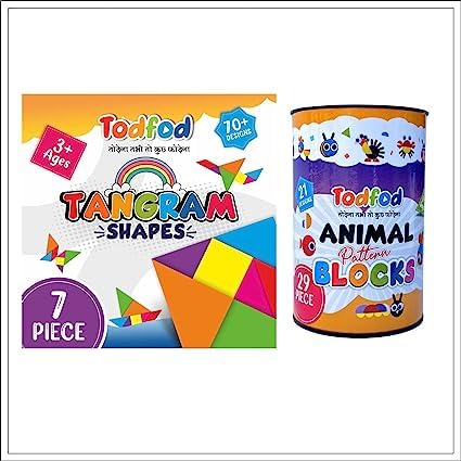 TodFod Combo Wooden Tangram Puzzle & Animal Puzzle Pattern Blocks