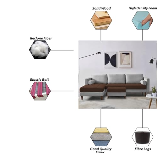 Image of Lezra LHS 4 Seater L Shape Sofa Set with Center Table for Living Room (Brown Grey Fabric) Premium Fabric Sofa
