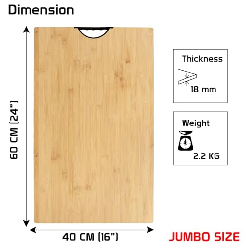 Image of HOKIPO Bamboo Wooden Jumbo Chopping Cutting Board for Kitchen - 60x40 cm (NEW-AR-3789)