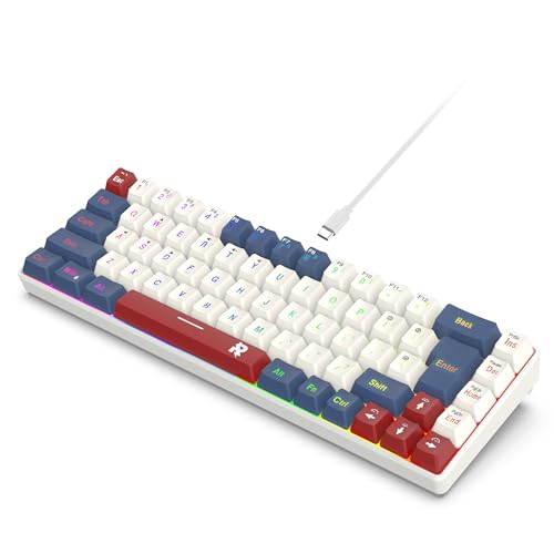 ROCK POW 60% Wired PC Gaming Keyboard, RGB Backlit Silent Mini Keyboard, Waterproof Small Ultra-Compact 68 Keys for PC/Mac Gamer, Typist, Office Work, Travel, Easy to Carry on Business Trip