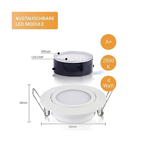 TEVEA PREMIUM LED Einbauleuchte - 230v - Schwenkbare LED Einbaustrahler - helles Licht - Deckenspot - Austauschbar… – Bild 4