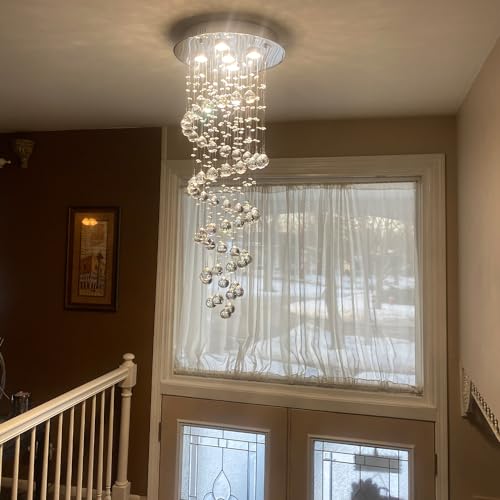 Image of Elegance Spiral Chandelier for Dining Area, Modern Swirl Raindrop Chandelier Light Fixture for Foyer Hallway Crystal Chandeliers for High Ceilings, Modern Hanging Light D15 x H31 of CRYSTOP