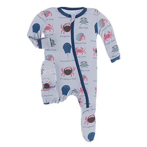 Image of KicKee Print Footie with Zipper, Fitted Long Sleeve Pajamas, Ultra Soft Everyday One-Piece Loungewear, Wildlife (Dew Crab Types - 9-12 Months)