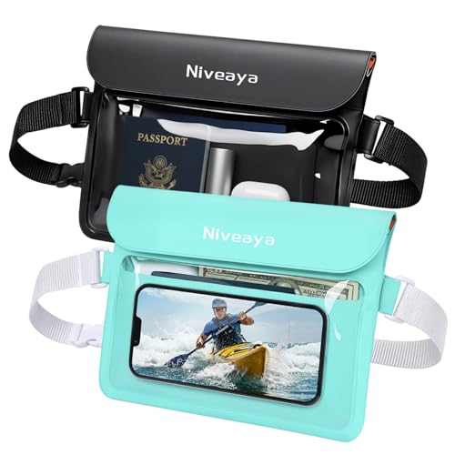 Niveaya IPX8 Waterproof Fanny Pack Waterproof Pouch Dry Belt Bag for Beach Kayaking Swimming Boat Travel Cruise Essentials Waterproof Phone Bag Passport Holder for Women Men(2 Pack)