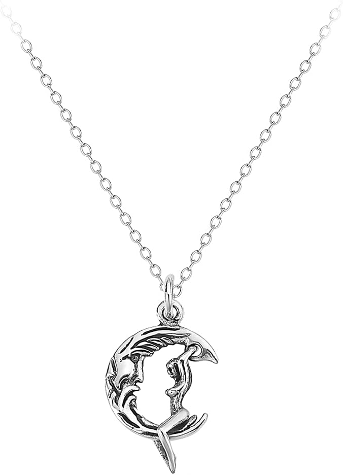 Ritastephens Sterling Silver Lady Riding the Moon Pendant Charm Necklace (18 or 20 Inches)