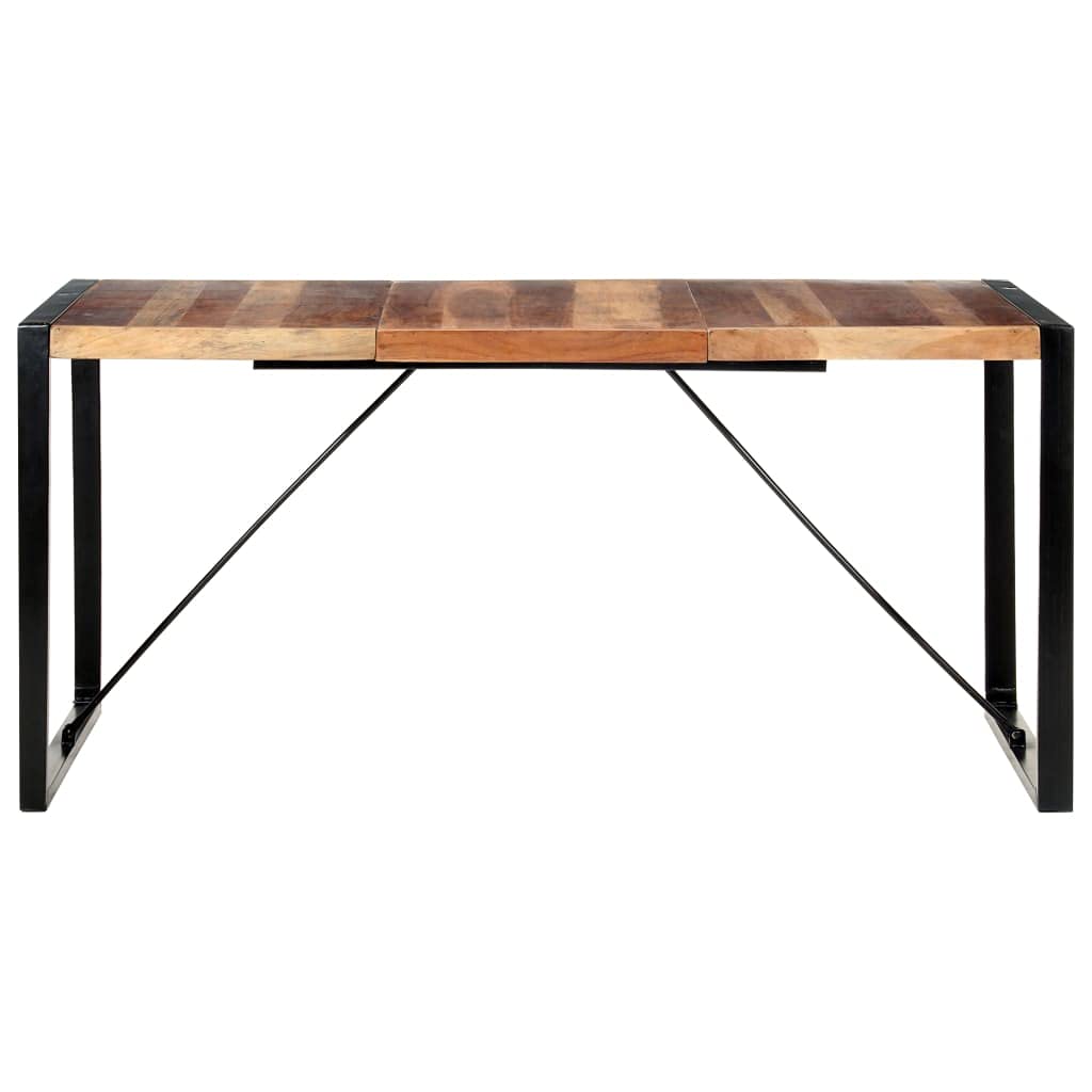 Modern Industrial Acacia Wood Dining Table Heavy Duty Steel Legs Rectangular Brown Kitchen Breakfast Use 6 Person Capacity 63x31.5 Inch Polished Finish