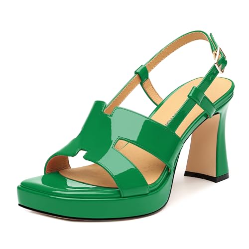 Image of ROSERWISH Heels for Women Chunky Block Platform High Heels Square Open Toe Strappy Heel Sandals Wedding Party Prom Fashion Slingback Dress Pump Sandals Shoes