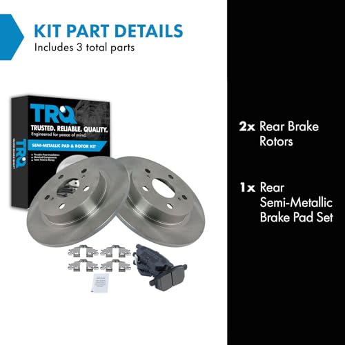 Image of TRQ Rear Brake Pad and Rotor Set Semi Metallic Solid Rotors