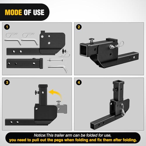 Image of Nilight Trailer Hitch Folding Extender Mount Shank 16.54 inch Compatible with Wheelchair Cargo Carrier Adapter for 2 Inch Receiver Trailer Hitch 500lbs Black Powder Coated
