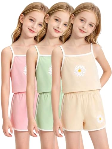 Image of Girls 8 Pieces Summer Outfits Casual Cami Tank Top and Dolphin Shorts Clothing Sets 4-8Y