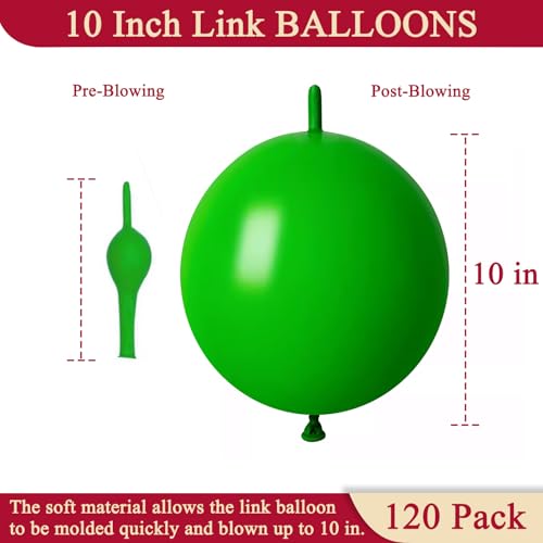 Image of Green Link Balloons 10 Inch 120 Pcs Latex Linking Balloons for Birthday Wedding Party Festival Decorations