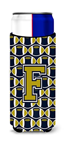 Letter F Football Blue and Gold Ultra Beverage Insulators for slim cans CJ1074-FMUK