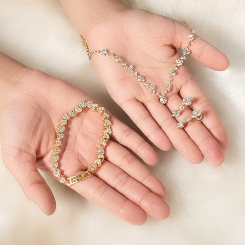 Bridal Wedding Jewelry Set Rhinestone Include Necklace Earrings Bracelet Brides Bridesmaid Prom Costume for Women - Image 4