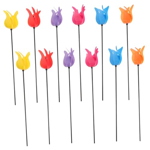 Happyyami 12stücke Teiliges Tulpen-windmühlen- Bunte Garten-Dekoration Wetterfeste Kunststoff-windspiele in Tulpenform Vielseitig Für Outdoor-Indoor Deko Für Kindergärten Veranstaltungen Par