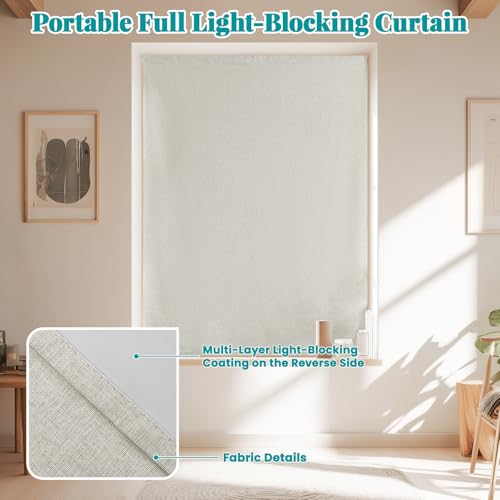 Image of 100% Blackout Self Adhesive Curtains- Stick on Curtains Shades Window Blinds Curtain No Rod Needed Easy to Hang Curtain, Use for Bedroom, Living Room, W46 x L60 inch, 1 Panel, Light Beige