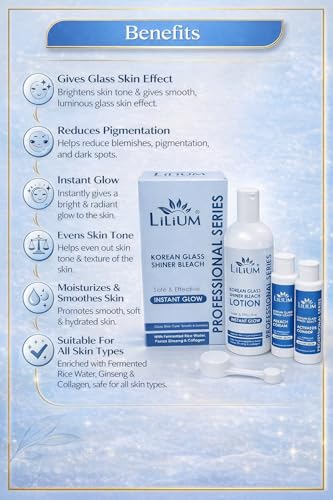 Image of Lilium Korean Glass Shiner Bleach 580gm | Safe & Effective | Instant Glow | Enhance Radiance |Glass Clear Smooth & Luminous | Improve Texture & Elasticity | Fermented Rice | Panax Zinseng | For All Skin Types | Salon, Spa, Home & Professional Use