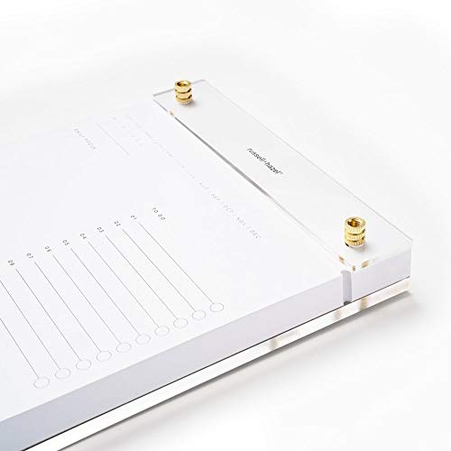 Image of RUSSELL+HAZEL Acrylic Drafter's Tablet, Acrylic Tablet Pad, Desk Accessory, 6.375 inch W x 8.4375 inch H, Clear Acrylic Pad with Gold Details and White Refillable Paper (55748)