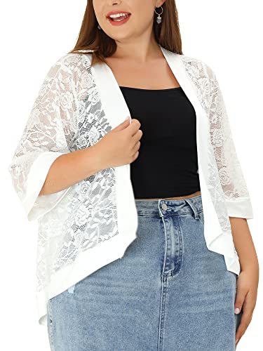 Image of Agnes Orinda Plus Size Cardigans for Women 3 /4 Sleeve Open Front Lightweight Sheer Shrug Lace Bolero Cover Up