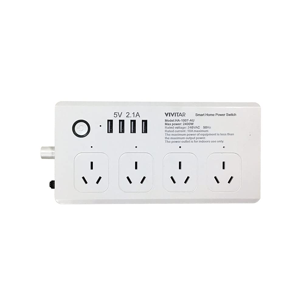 Vivitar Smart Home Power Strip, Standard Plug With 4 USB Ports, Four Power Outlets, 10Amp 3 Prong Outlet Energy Saving, Wifi ControlLED Smart Power Strip, 4 USB Charging Ports, Wireless Remote Control