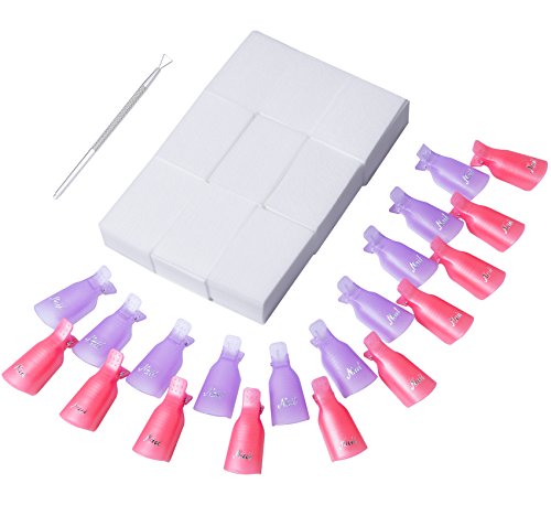 20 Pcs Nail Polish Remover Clips Plastic Acrylic Nail Art Soak Off Cap Nail Clips UV Gel Polish Remover Wrap(Purple and Pink) with 500 Pack Nail Wipe Cotton Pads and Triangle Cuticle Pusher