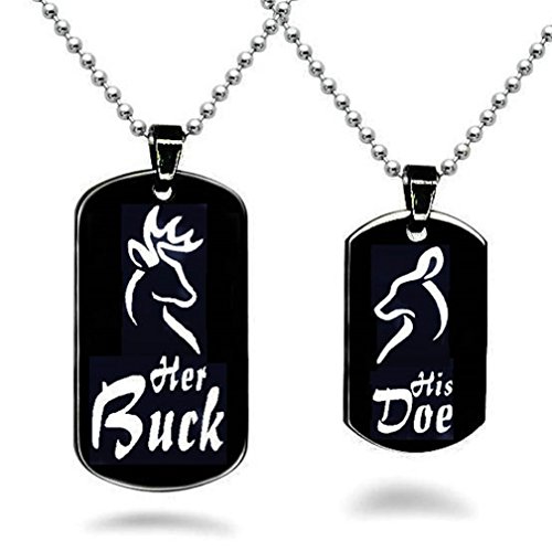 4EAELove Matching Tag Couple Necklace Promise Pendant Gift Her Buck His Doe Engraved Black Valentine's Day Titanium Steel (Tag Necklace)