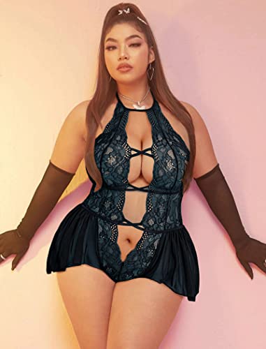Image of Avidlove Womens Plus Size Lingerie Lace Bodysuit Teddy Deep V One Piece Lace Babydoll