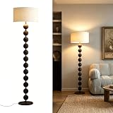 Wylolik Lampadaire pour Salon, Variable Intensité Lampadaire en Bois À Trois Couleurs avec Interrupteur Au Pied Lampe De Lecture Verticale avec Abat-Jour en Lin Adapté Aux Chambres Salons Et Bureaux