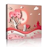 ロマンチックな風景キャンバスウォールアート抽象的なカップルシルエットポスターとプリントリビングルーム寝室ダイニングルームピンク60x60cmインナーフレームの壁の装飾