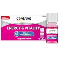 Centrum Energy and Vitality Vitamin B12 Multivitamin Liquid Shot, Vegan Vitamin Supplement, 15x7ml Bottles