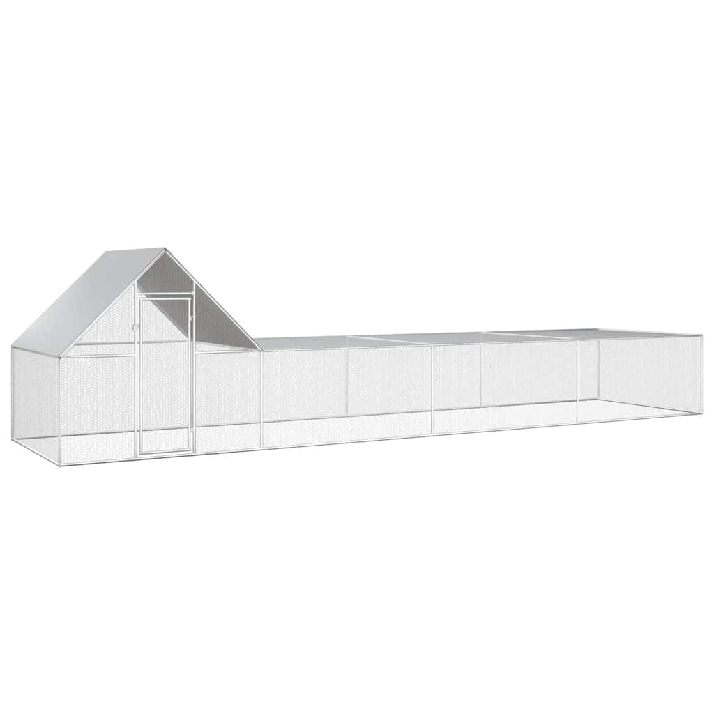 Gallinero de 8 x 2 x 2 m, acero galvanizado con techo impermeable y puerta con cerradura para aves de corral, caño de malla de alambre estable y construcción duradera de acero