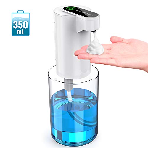 TESECU Automatic Soap Dispenser Touchless Foaming Soap Dispenser Bath Kitchen Countertop Soap Dispenser with Infrared Motion Sensor, Waterproof, White 350ml