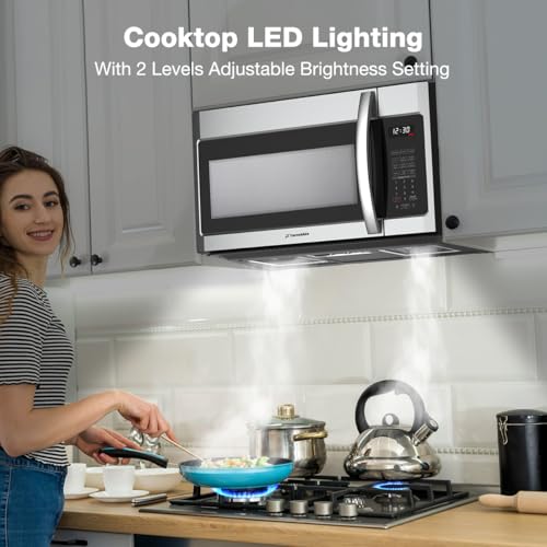 Image of 30 inch Over the Range Microwave Oven, ThermoMate 1.9 Cu. Ft. Capacity Microwave Over the Stove with One Touch, 1000 Cooking Watts, 400 CFM, 11 Power Levels, Sensor Cooking, LED Lighting, Stainless Steel