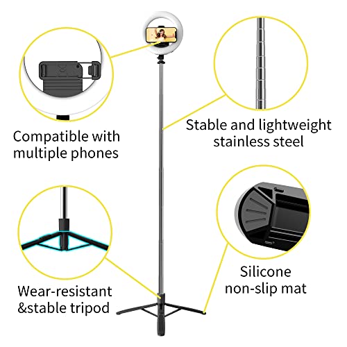 8" Selfie Ring Light With 66" Extendable Tripod Stand & Phone Holder, Portable Unplugged Dimmable Led Ringlight For Live Stream/Makeup/Tiktok/Youtube Video, Compatible With Iphone & Android #TOP2
