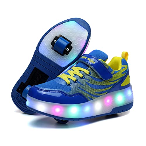 SkybirdUK Cambio de 7 colores LED rodillo zapatos del patín con ruedas dobles para Unisex-niños 2 Reino Unido Negro
