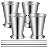 Afgaogw Set of 4 Mint Julep Cups, 12oz, Stainless Steel, Silver