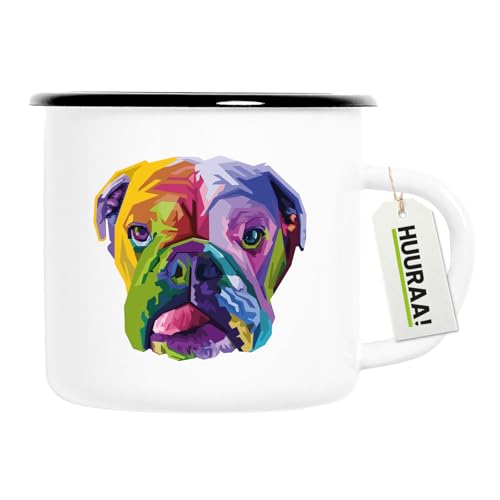 Huuraa Emaille Tasse Englische Bulldogge Colorful Geschenk 300ml Vintage Emaille Becher Englische Bulldogge Geschenkidee