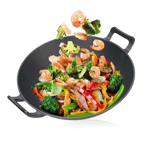 Wok de hierro fundido redondo con doble asa 32 cm miniatura 5