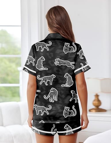 Image of Ekouaer Womens Silk Pajama Sets Button Up Satin Pjs Short Sleeve 2 Piece Pj Sets Cute Lounge Sets with Chest Pocket