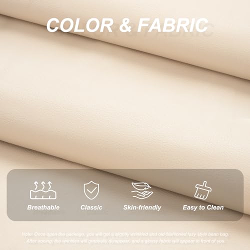 Hobestluk Giant Bean Bag Chair Lazy Floor Sofa, Memory Foam Fireside Sofa for Adults, Big Beanbag Faux Leather Armless Chair for Living Room Bedroom Dorm Office (Beige, Single)