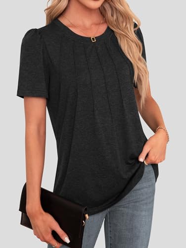 Agnes Urban Womens Tops Dressy Casual Short Sleeve Shirts Summer Loose T Shirts Trendy Tops Pleated Tunic Blouses2